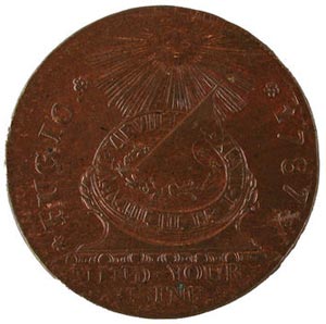 Fugio cent of 1787--first coin authorized by Congress