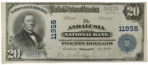 $20 note of Andalusia National Bank, Andalusia, Alabama