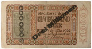 three million marks, Germany, October 11, 1922