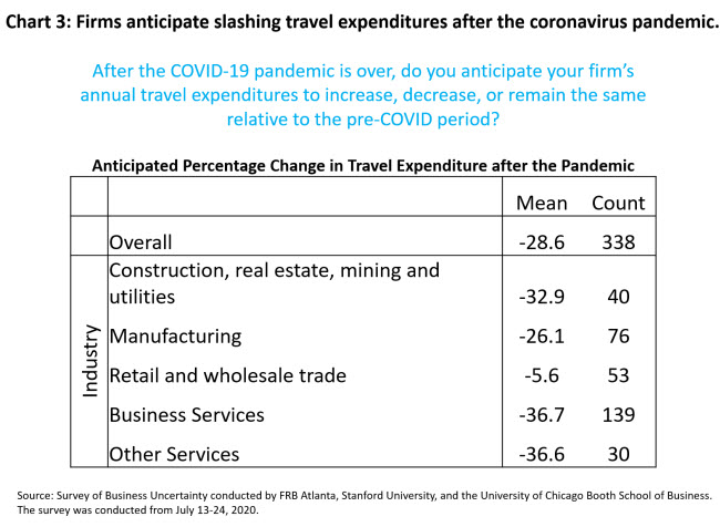 Chart 3: Anticipated Percentage Change in Travel Expenditures after the Pandemic