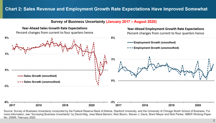 Chart 2: Sales Revenue and Employment Growth Rate Expectations have Improved Somewhat