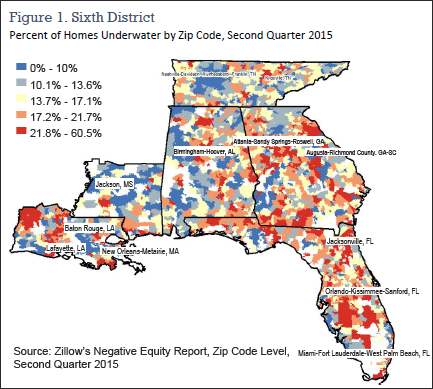 Percent of Homes Underwater by Zip Code, Second Quarter 2015