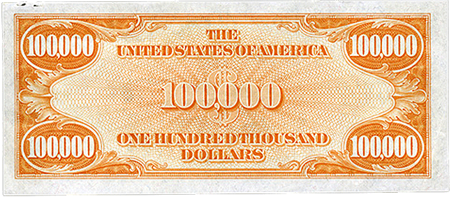 $100,000 Gold Certificate back