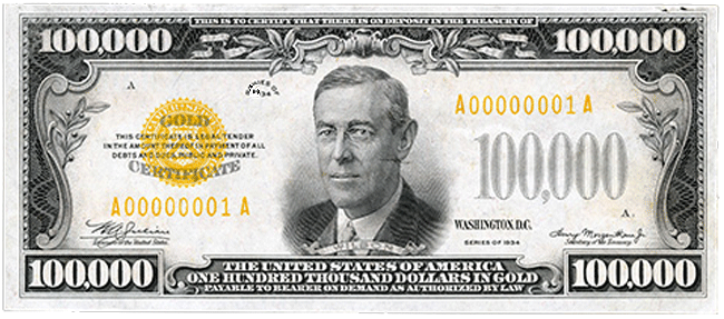 $100,000 Gold Certificate front