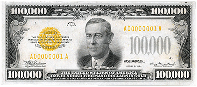 $100,000 Gold Certificate