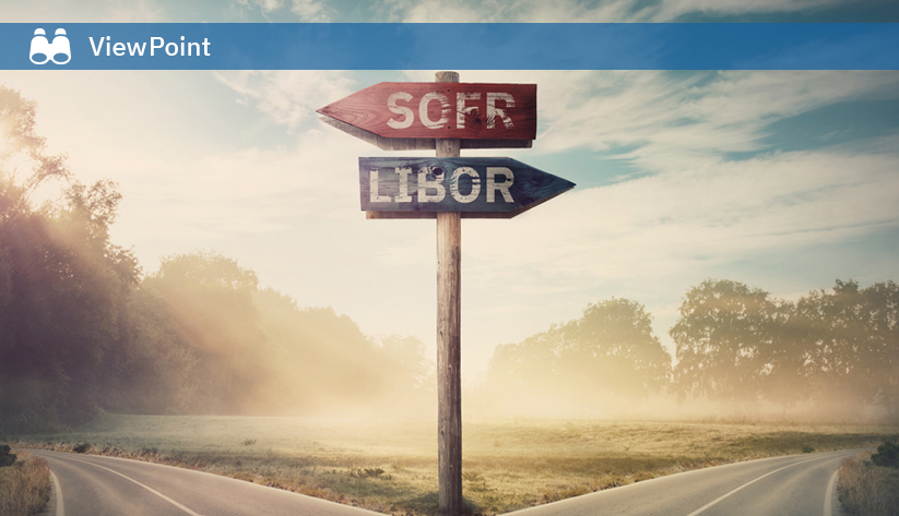 photo illustration of a road sign showing SOFR and LIBOR arrows pointing at roads going in different directions