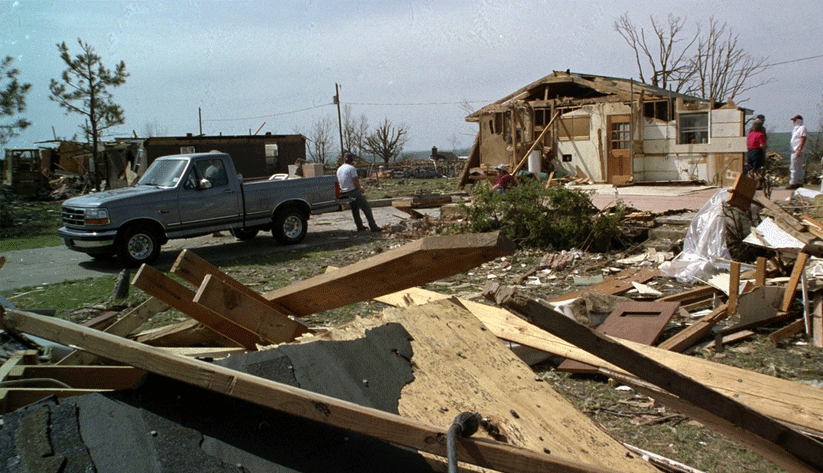 Another scene of residential destruction from August 24, 1992, in Dade County, Florida. Photo by Bob Epstein and courtesy of the Federal Emergency Management Agency