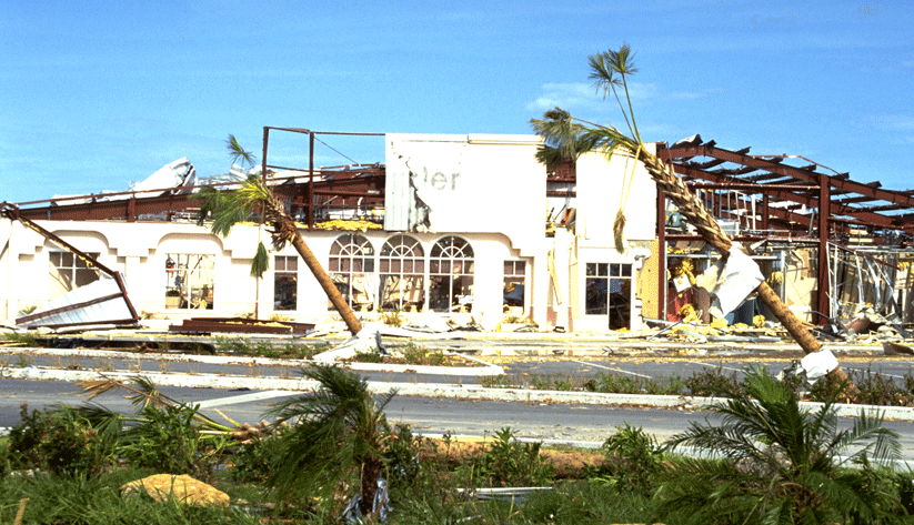 Commercial real estate in Dade County, Florida, also experienced Hurricane Andrew's fury. Photo by Bob Epstein and courtesy of the Federal Emergency Management Agency