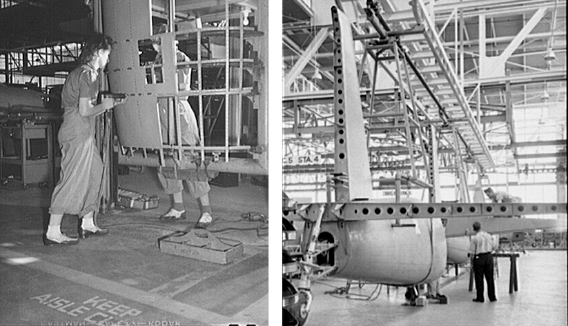 Workers assemble a fuselage in a Nashville factory in 1942. Photo courtesy of the Library of Congress photographic archives