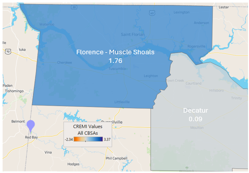 Chart 3: Map showing retail strength of Florence-Muscle Shoals, Alabama