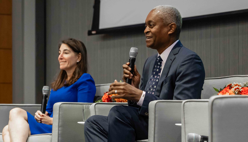 Beth Hammack and Raphael Bostic onstage in Dallas