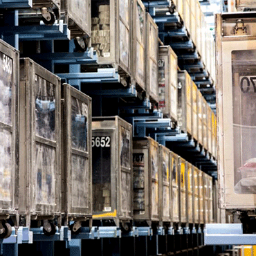 cash buses stacked inside the vault