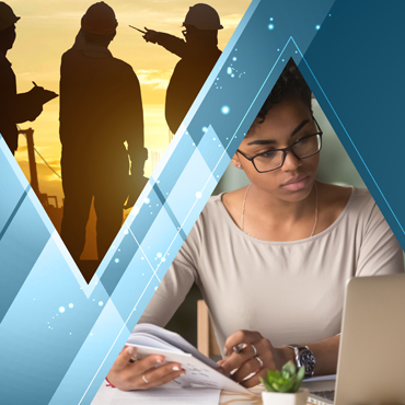 cross function construction with student working at a desk