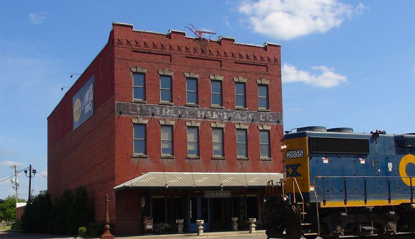 Exterior of red brick building