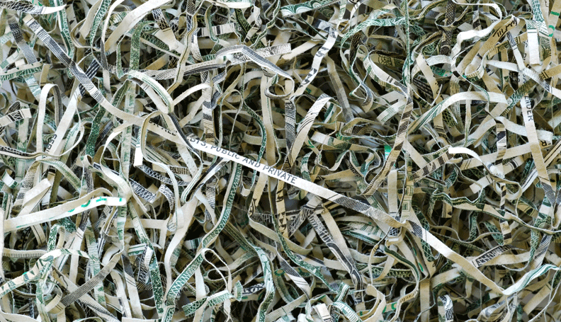closeup of shredded United States currency