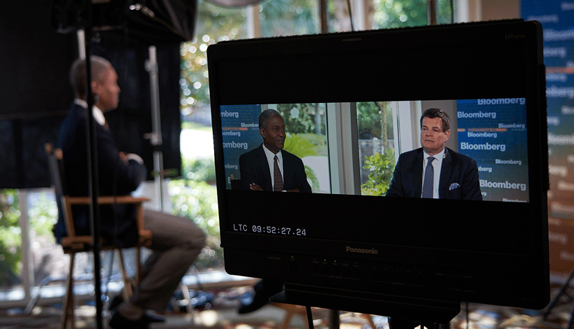 image of interview of Raphael Bostic being video taped