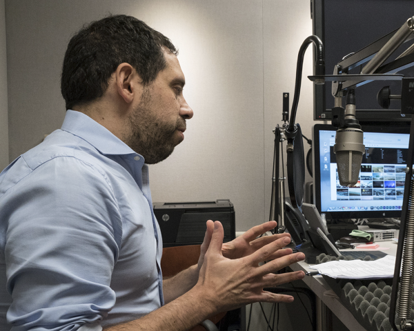 research economist and associate adviser Federico Mandelman at a podcast taping