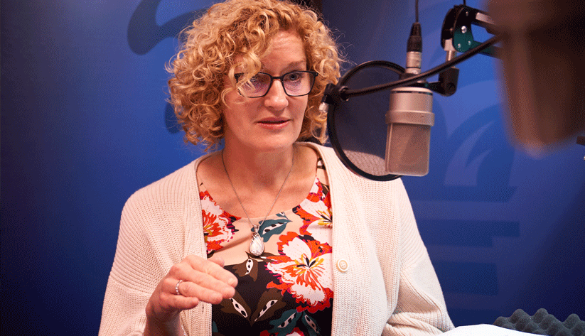 M. Melinda Pitts, a Research Center Director of the Center for Human Capital Studies at the Atlanta Fed, during the recording of a podcast episode.