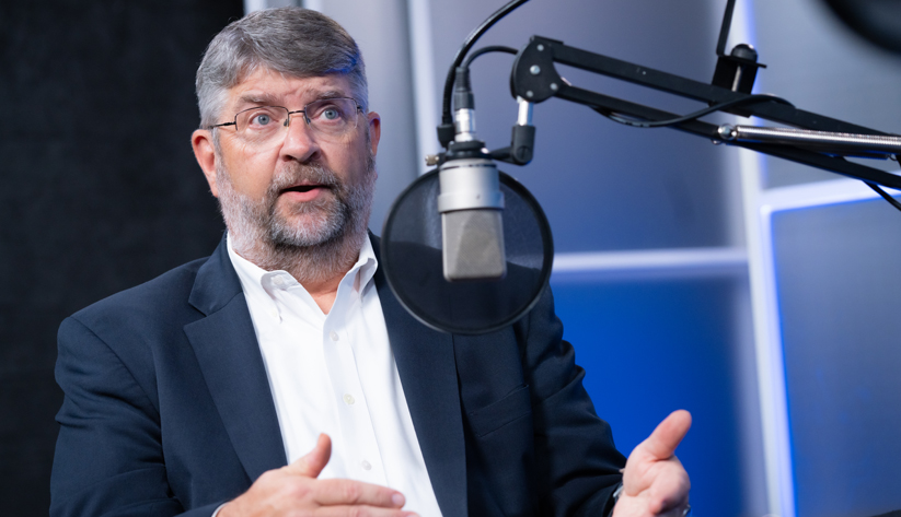 Photo of Michael Chriszt during the recording of the podcast episode. Photo by Stephen Nowland.