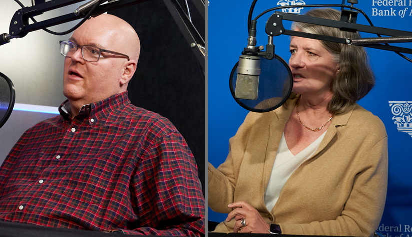 Photo of Princeton Williams and Amy Hennessy during the recording of the podcast episode. Photo by David Fine.