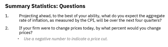 Business Inflation Expectations - May 2025 - Summary Statistics: Questions