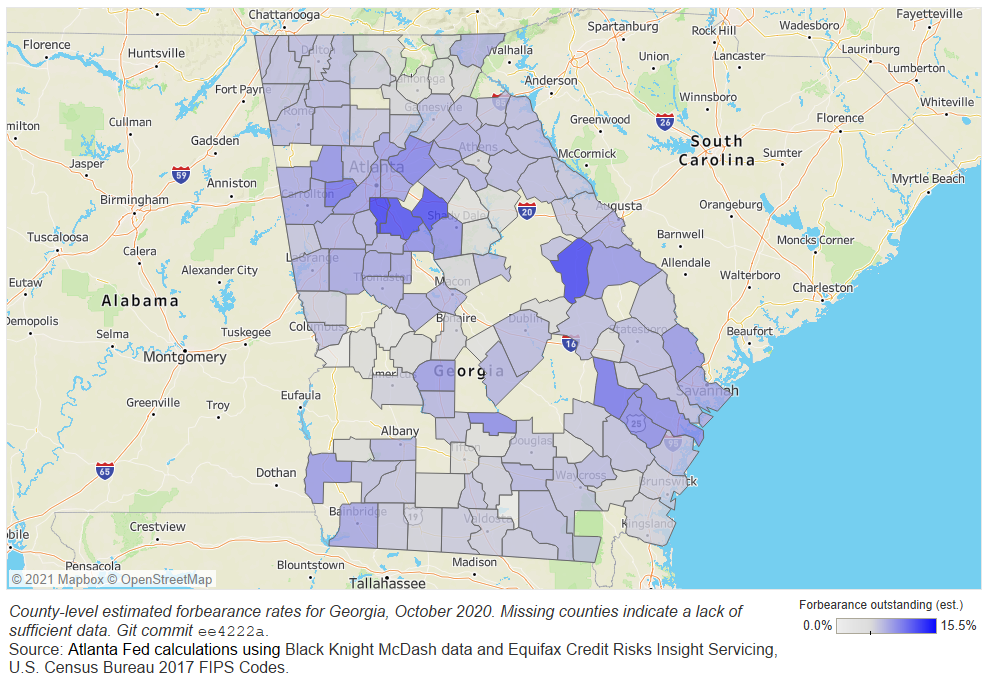 Level Estimated Forbearance Rates for Georgia - October 2020