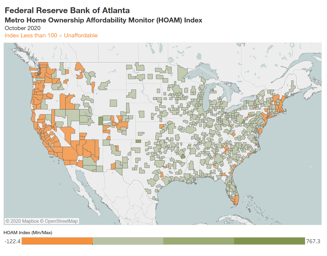 metro home ownership affordability monitor (hoam) index map