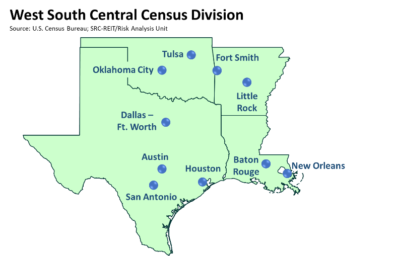 west south central census division map