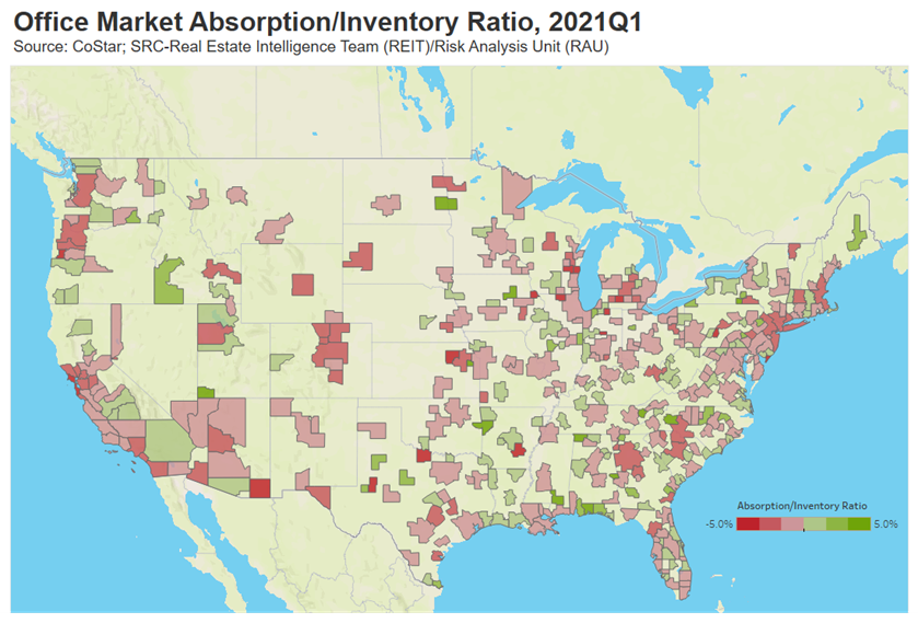 office market absorption/inventory ration, 2021q1