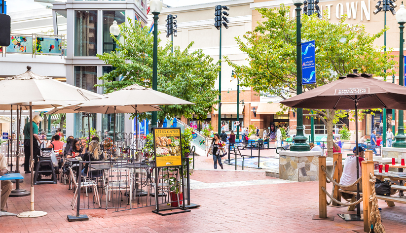picture of outdoor mall with seating areas
