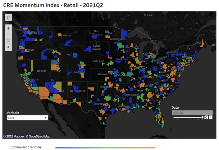 cre momentum index - retail - 2021q2 map
