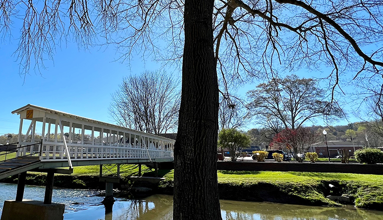 Covered bridge over Euharlee Creek in downtown Rockmart, Georgia