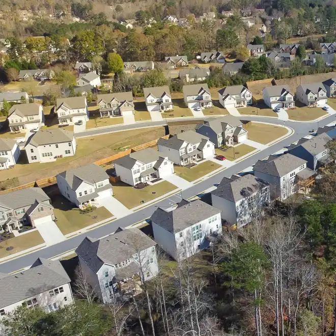 Aerial view of neighborhood