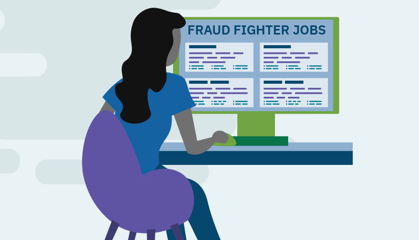person looking at fraud fighter jobs on a screen