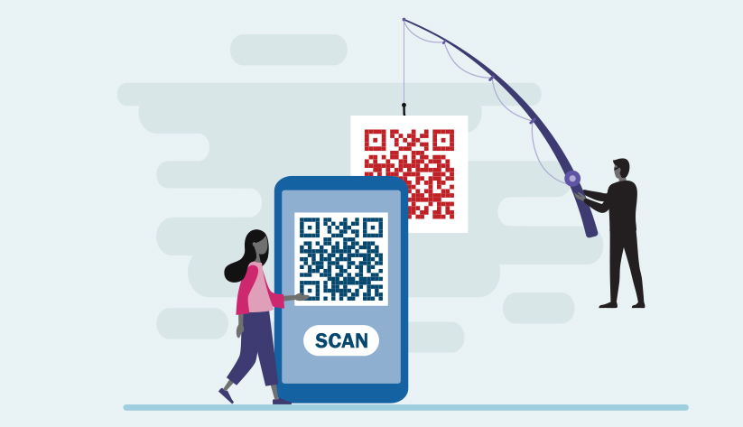 person touching qr code on phone another person behind using a qr code bait on fishing line