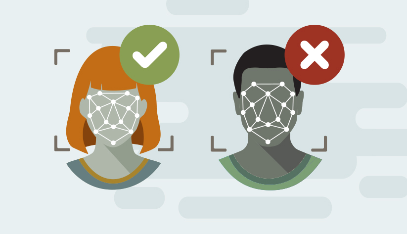 two faces with data points superimposed one with checkmark one with x