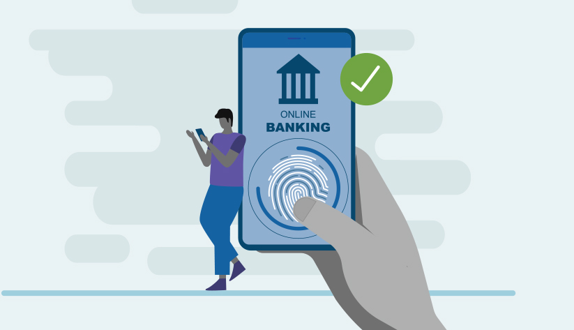 hand authenticating to banking online with thumbprint
