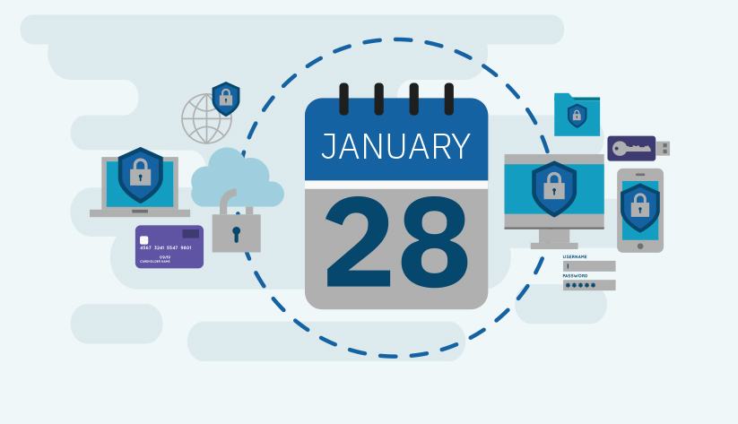 flip calendar surrounded by shields with locks on them