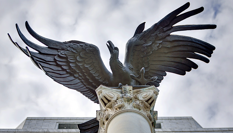 atlanta fed eagle statue viewed from below