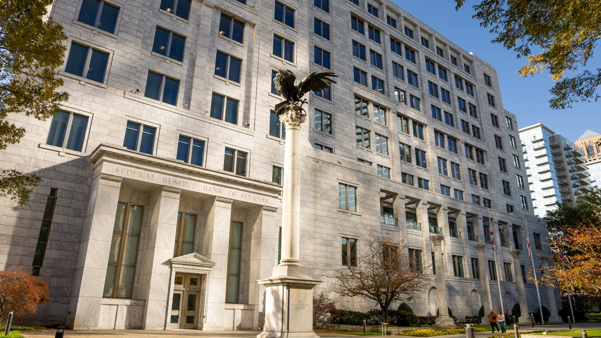 Atlanta Fed main entrance with eagle statue
