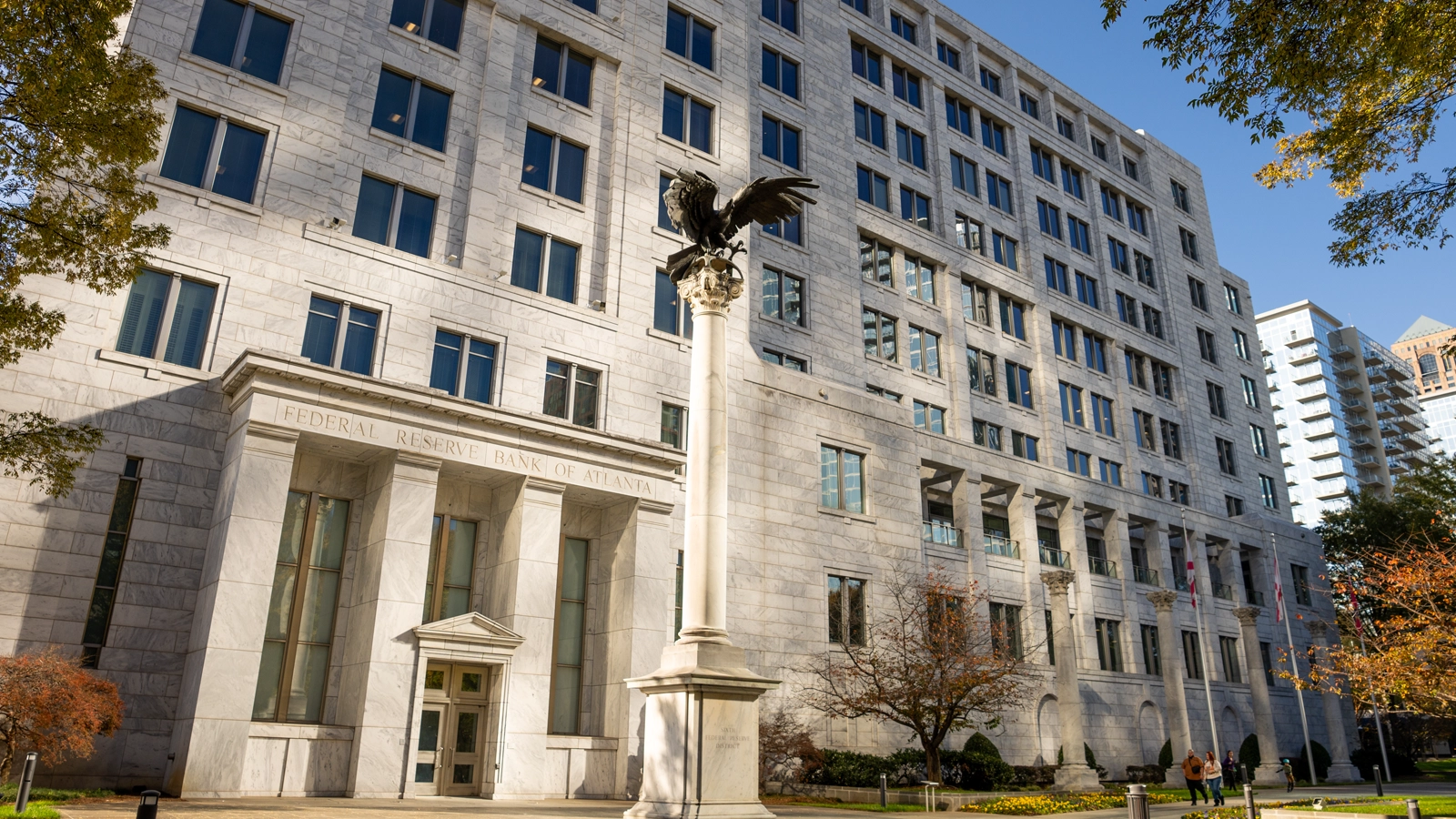 Atlanta Fed main entrance with eagle statue