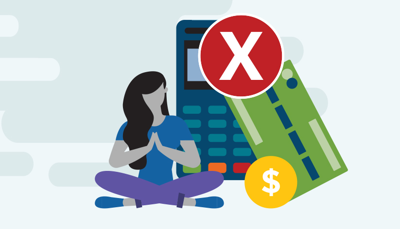 person seated meditating with payment symbols behind them
