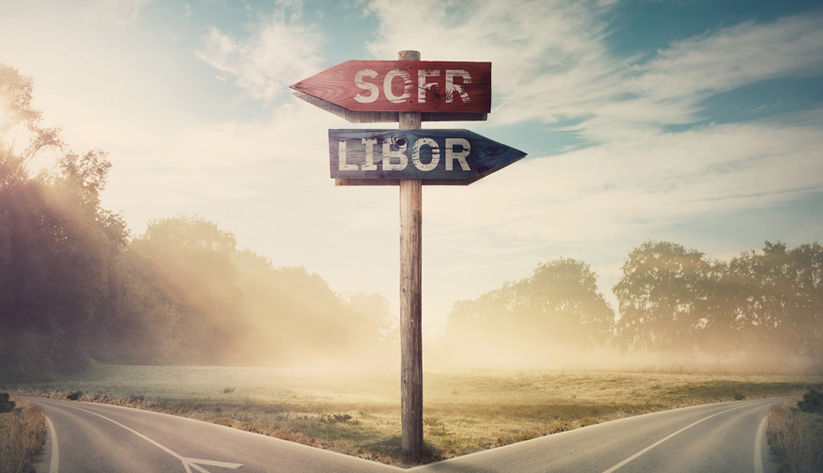 road signs at fork labeled LIBOR and SOFR