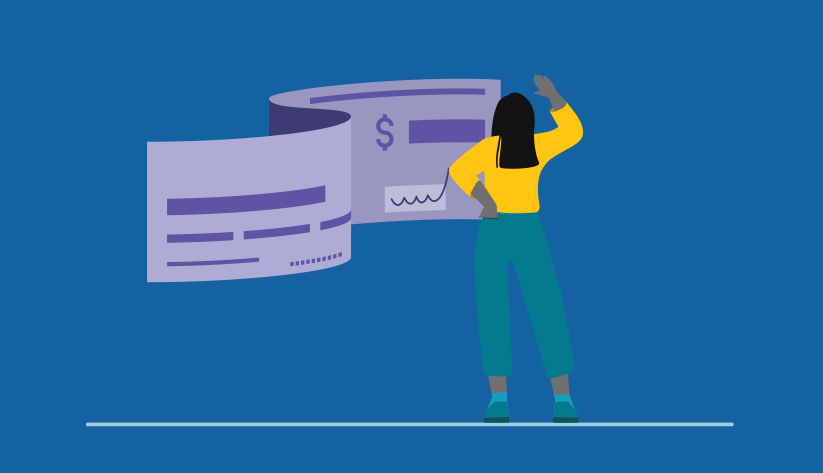 Illustration of a person looking at an oversized check