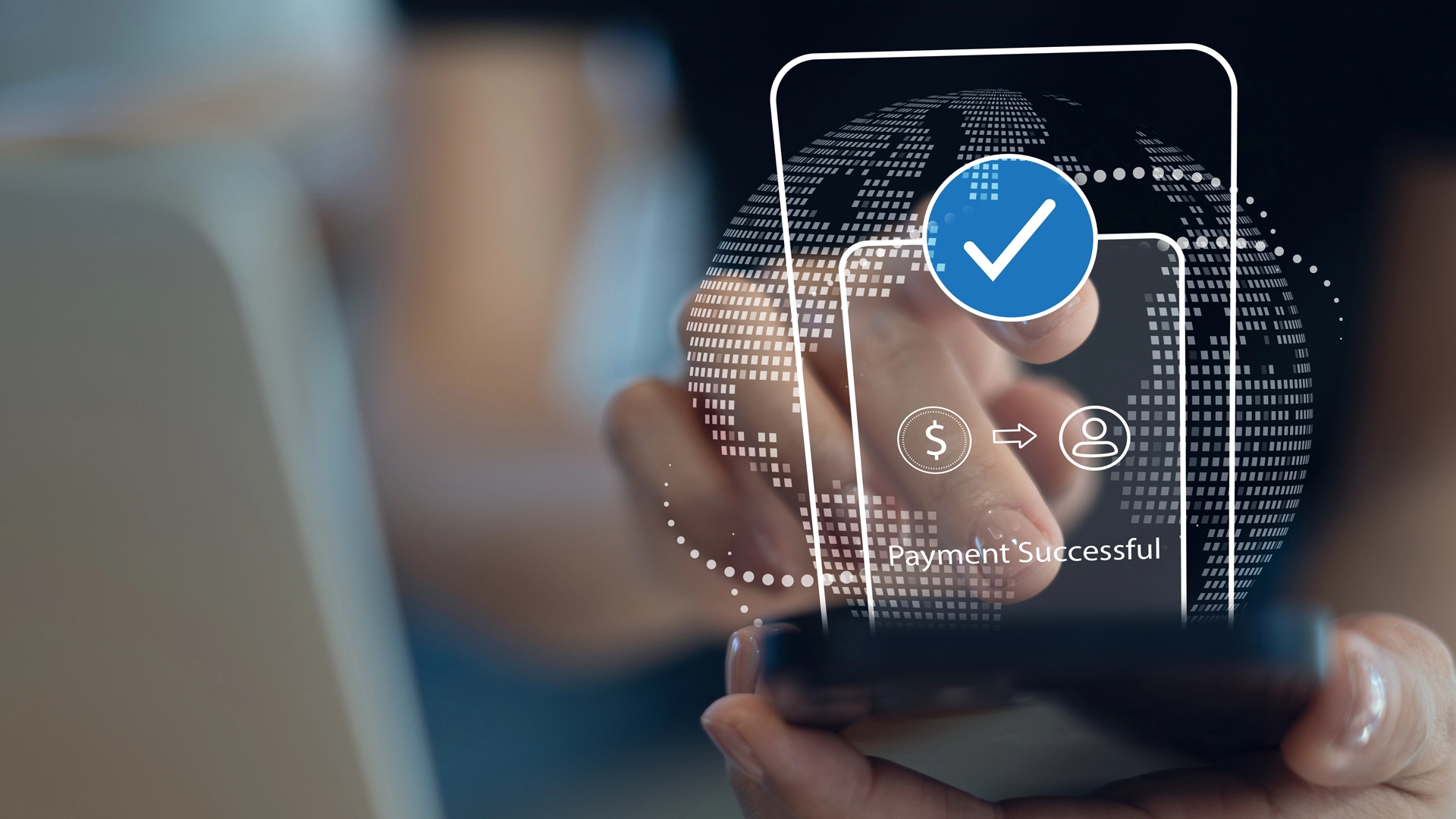 Person with a cellphone using a digital payment system