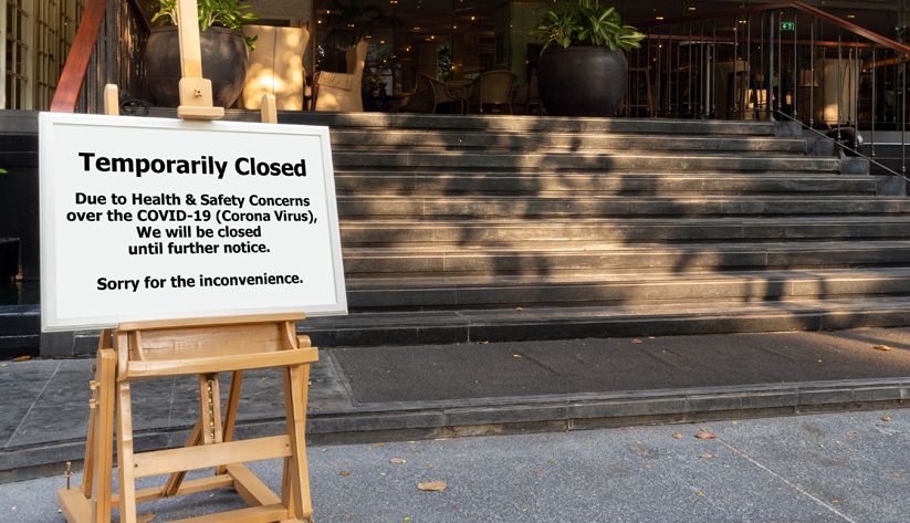 temporary closed sign due to coronavirus