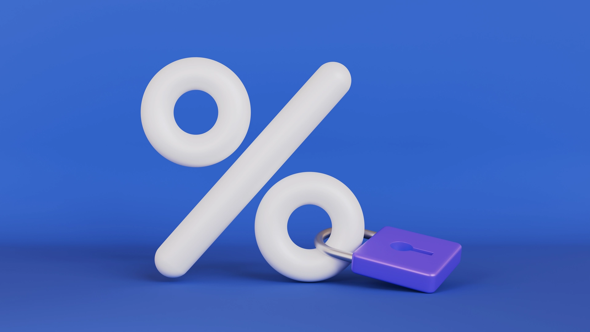 Large white percent symbol with purple lock