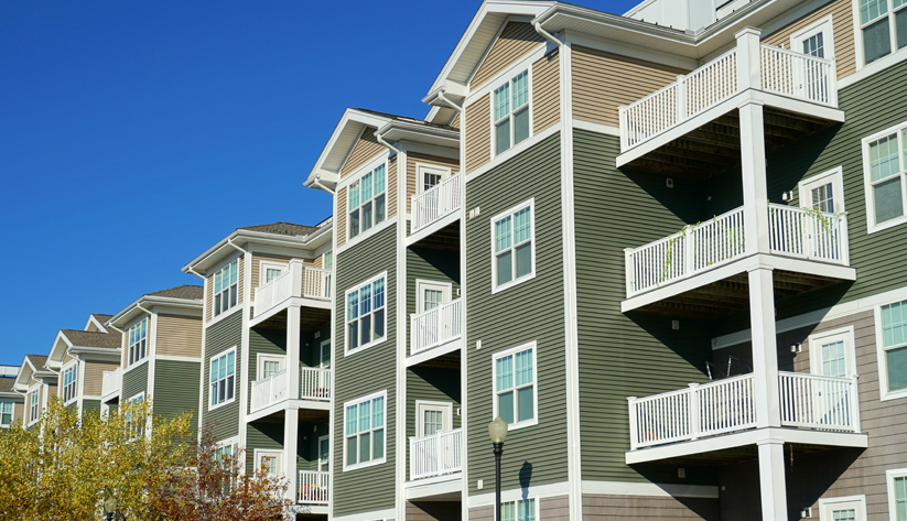 Rear exterior of apartment complex