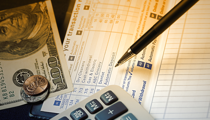 money, calculator, and spreadsheet