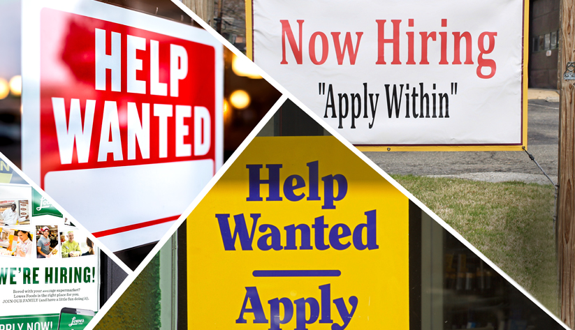 multiple help wanted signs